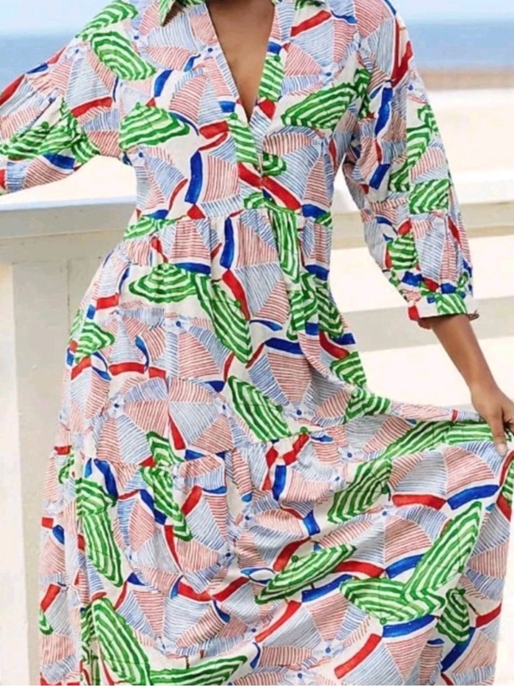 Anthropologie Multicolor V-Neck Patterned Maxi Dress